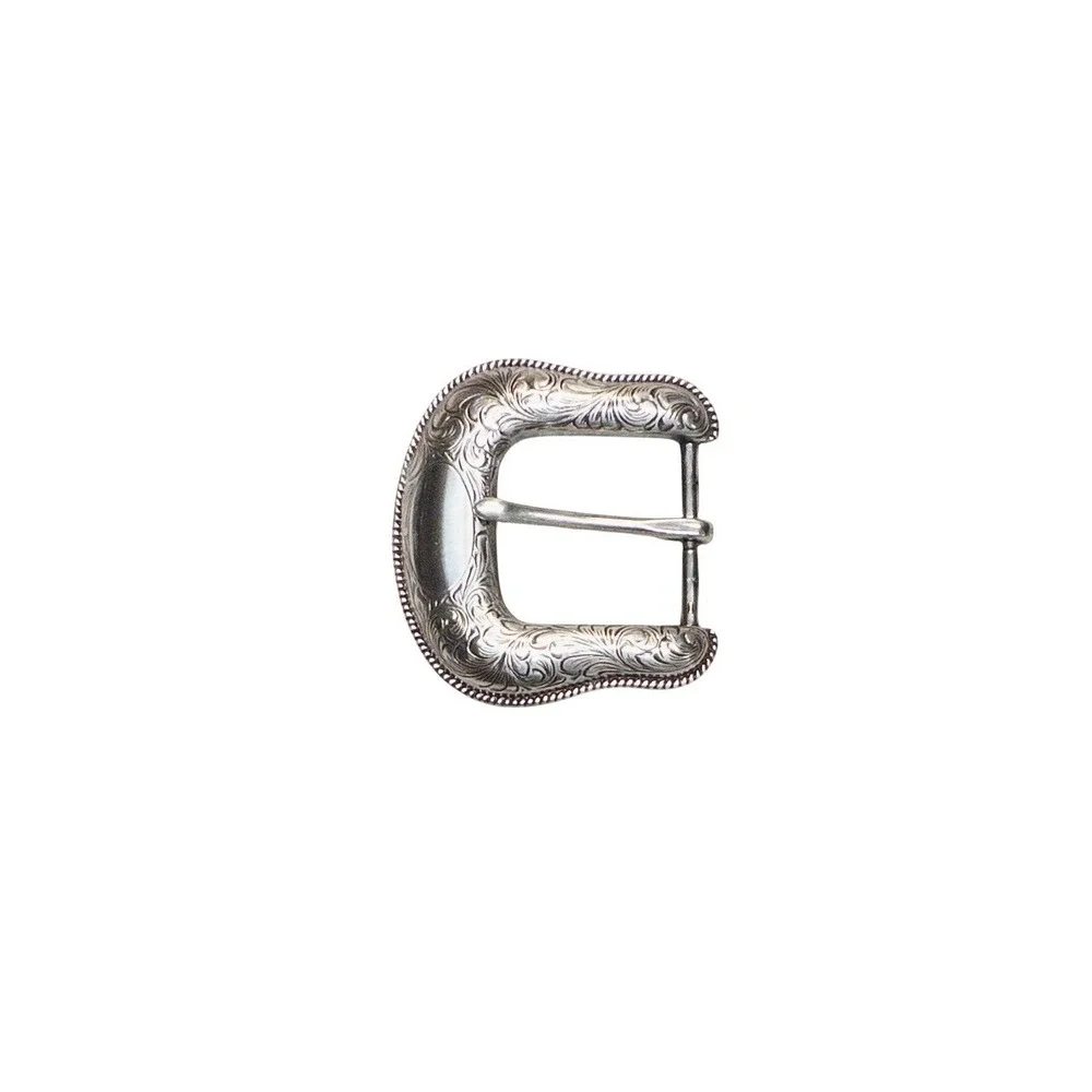 Silver Western Floral Etched Belt Buckle Rodeo Southwestern 2.5
